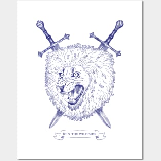 Medieval wild lion with swords Posters and Art